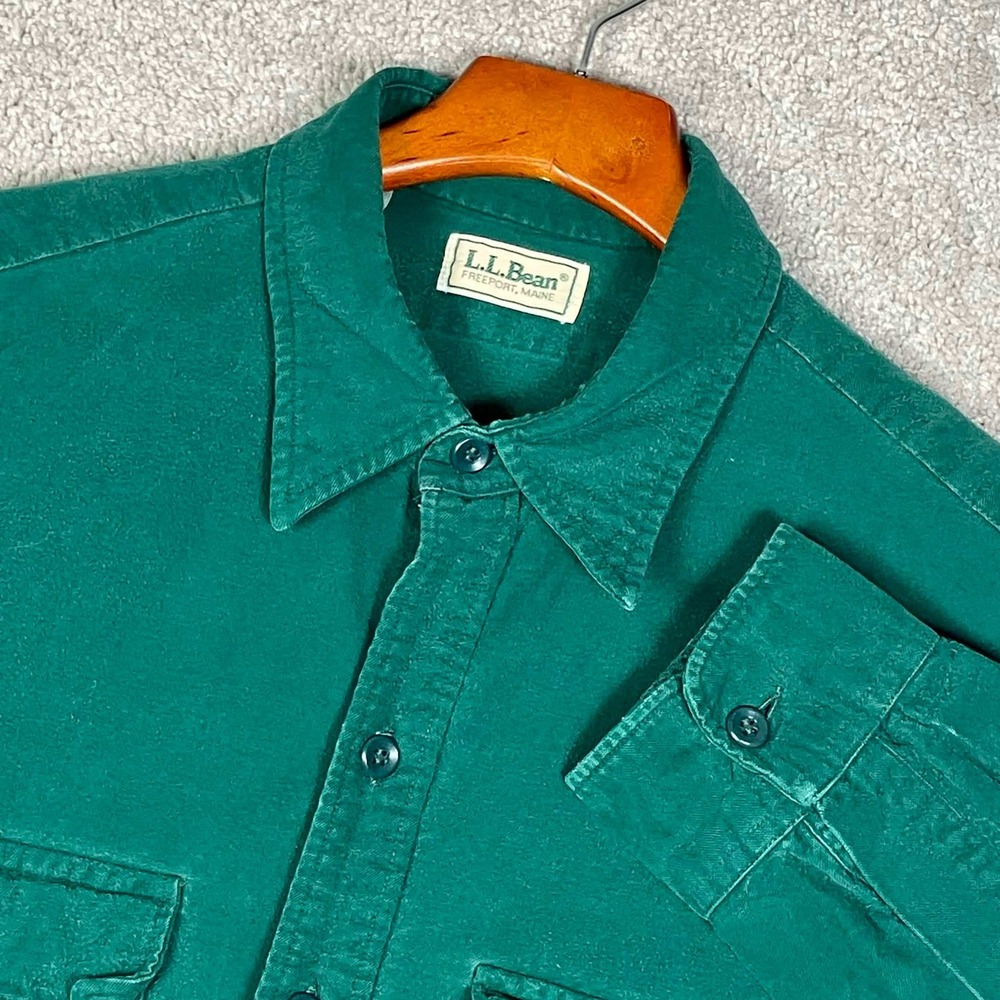 Vintage 90s 2000s Mens 17 Long Green Button Cloth Cotton Flannel Made in USA